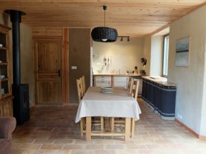 lodging gorges de l'ardèche - photo of the wooden kitchen with large table in the middle