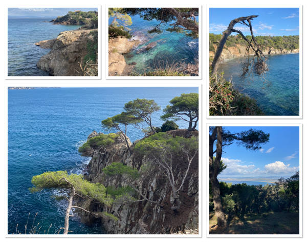 week-end à Hyeres - Montage photos de plusieurs vues de la presqu'ile de giens : plage de la Madrague et sentier du littoral