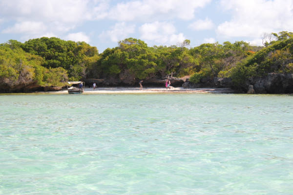 Photo taken from the sea of a wild beach with turquoise sea and fine sand